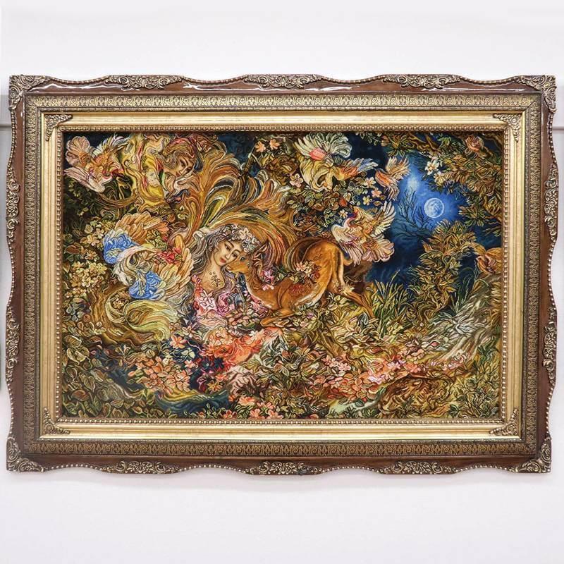 ペルシャ絨毯 イラン・タブリーズ絵画 150×110cm(額縁込) 手織り 絵画