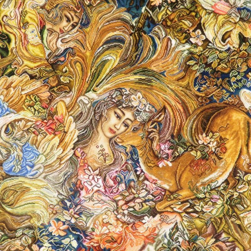 イラン・タブリーズ産 手織り ペルシャ 絵画絨毯 額装 50×110cm ウール ペルシャ絨毯 イラン・タブリーズ絵画 150×110cm(額縁込) 手織り 絵画