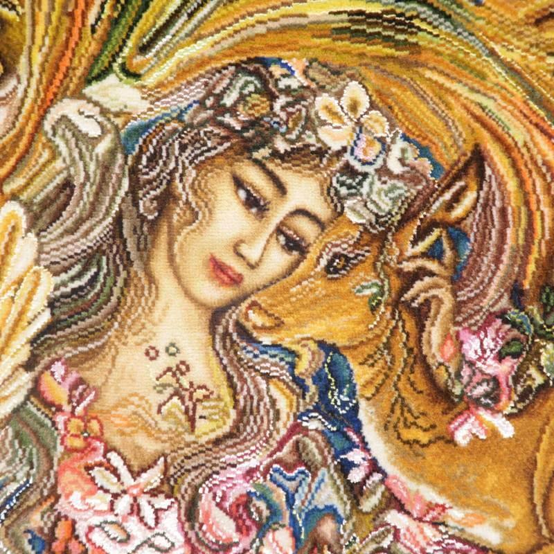 イラン・タブリーズ産 手織り ペルシャ 絵画絨毯 額装 50×110cm ウール ペルシャ絨毯 イラン・タブリーズ絵画 150×110cm(額縁込) 手織り 絵画