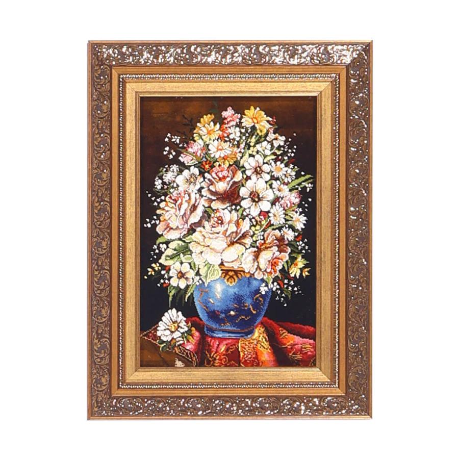 手織りペルシャ絨毯　タブリーズ産絨毯絵画　ウール&シルク ペルシャ絨毯／タブリーズ 73×55cm イラン産 手織り リビング ウール