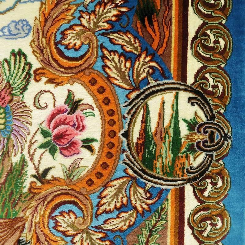 ペルシャ絨毯 イラン じゅうたん・クム産 シルク 100％ 89×59cm 手織り