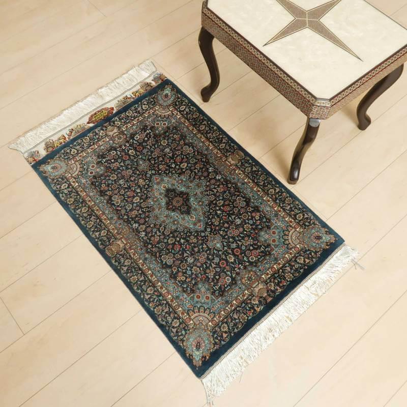 ペルシャ絨毯 イラン じゅうたん・クム産 シルク 100% 93×60cm ペルシャ絨毯 イラン じゅうたん・クム産 シルク 100% 93×60cm