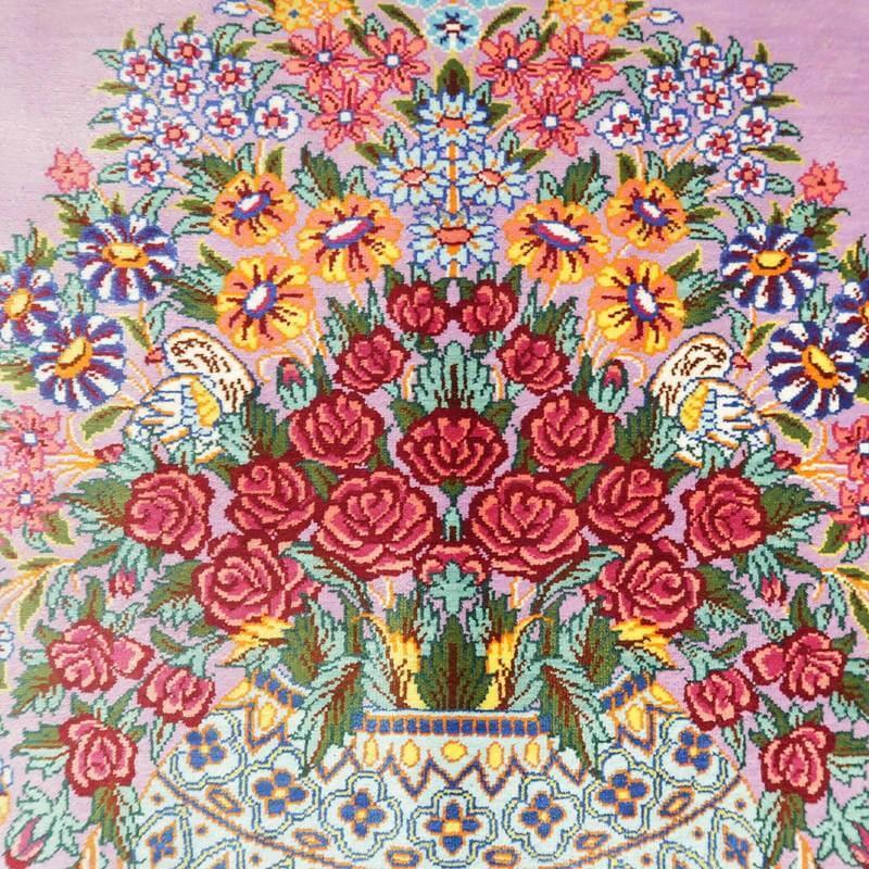 ペルシャ絨毯 イラン じゅうたん・クム産 シルク 100％ 90×60cm 手織り