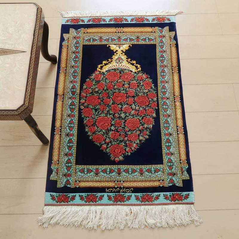 ペルシャ絨毯 イラン じゅうたん・クム産 シルク 100％ 102×65cm