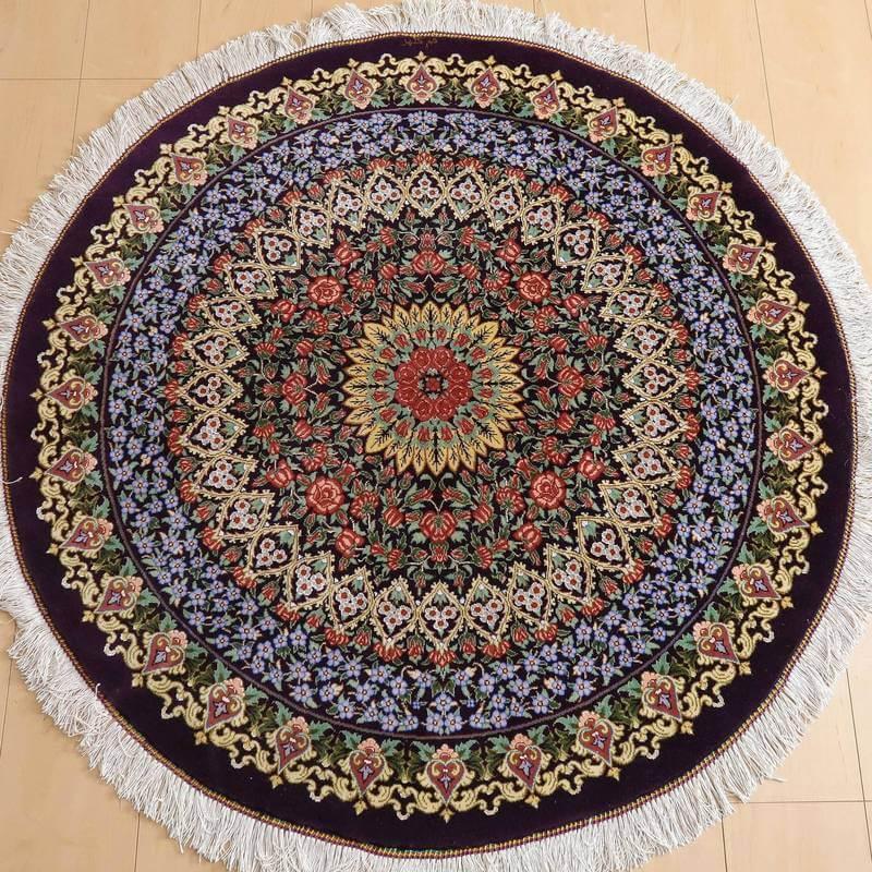 手織りウール＆シルク高級 ペルシャ絨毯ナイン産 円型 直径250cm