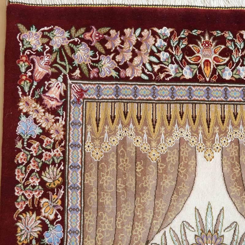 ペルシャ絨毯 イラン じゅうたん・クム産 132×80cm 手織り ウール
