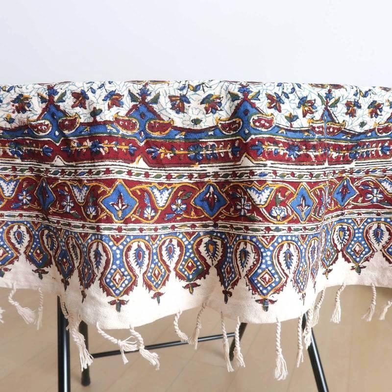 ペルシャ更紗（イラン手染布）150cm 円形 綿100％ 手染布 マルチカバー