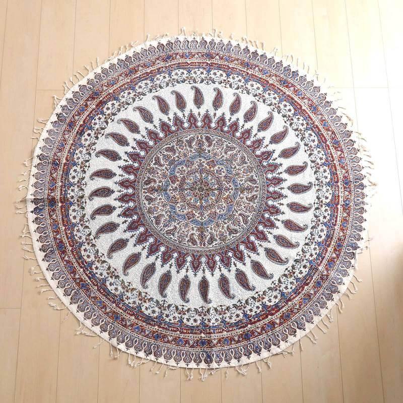 ペルシャ更紗（イラン手染布）150cm 円形 綿100％ 手染布 マルチカバー
