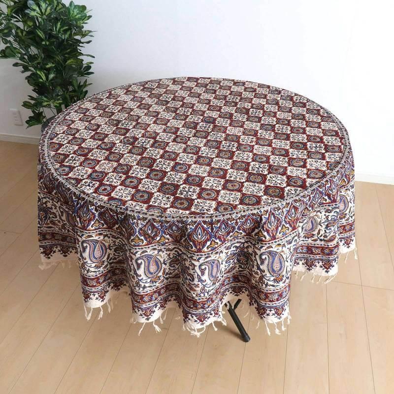 ペルシャ更紗（イラン手染布）180cm 円形 綿100％ 手染布 マルチカバー