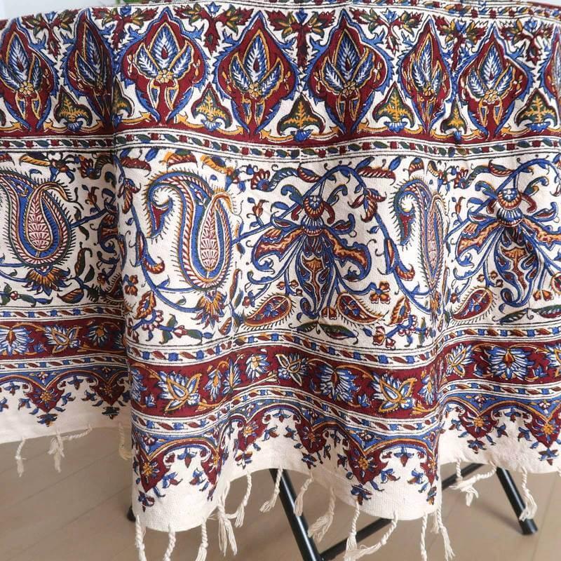 ペルシャ更紗（イラン手染布）180cm 円形 綿100％ 手染布 マルチカバー