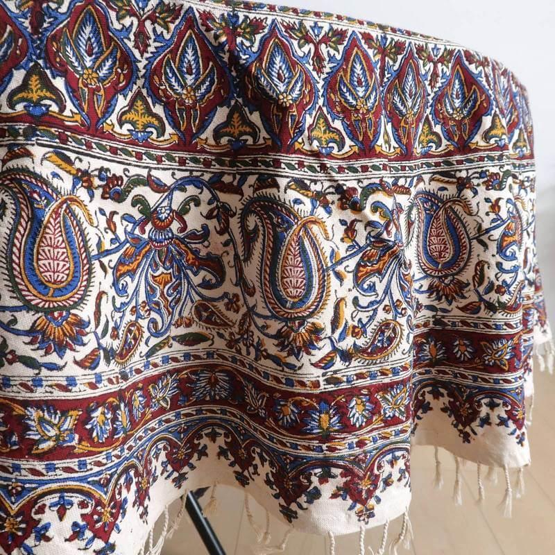 ペルシャ更紗（イラン手染布）180cm 円形 綿100％ 手染布 マルチカバー 