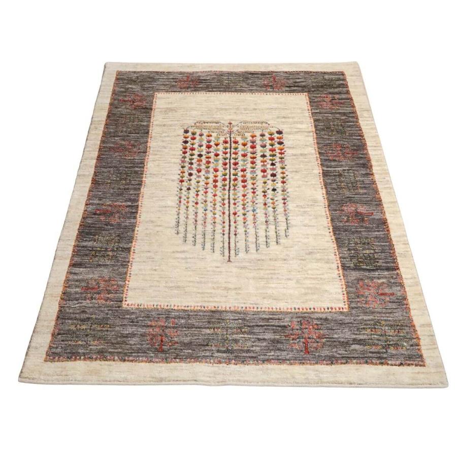 ギャッベ／ルリバフ 201×152cm イラン産 手織り リビング ウール ラグ