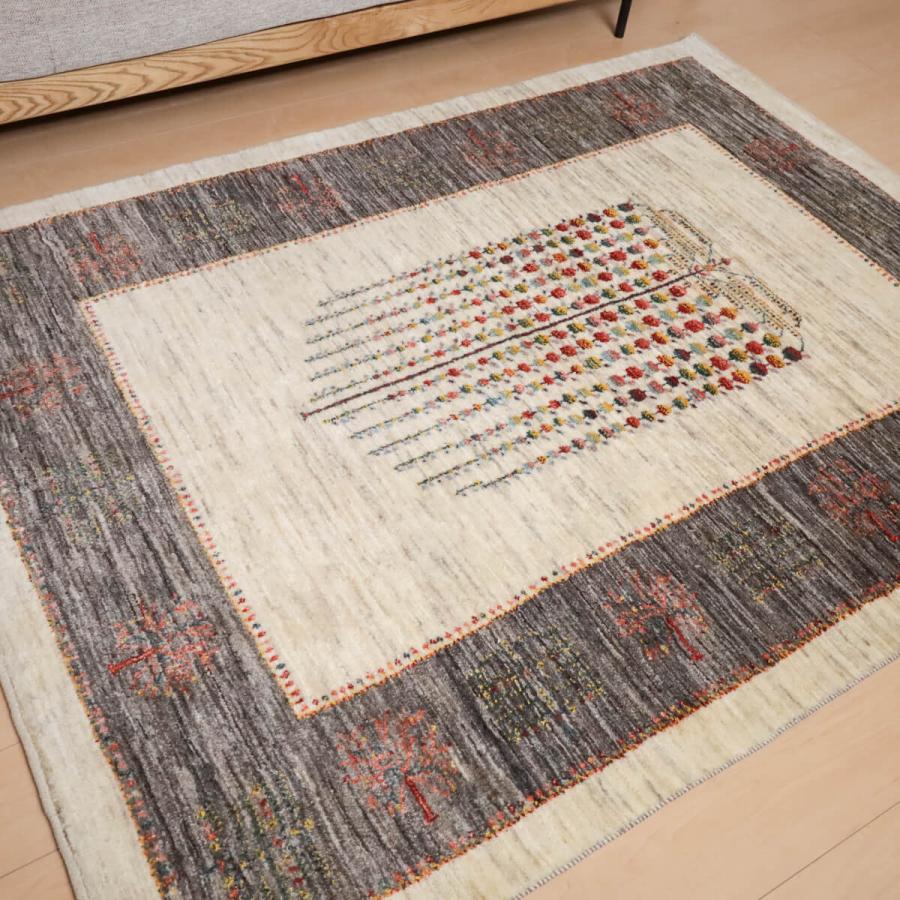ギャッベ／ルリバフ 201×152cm イラン産 手織り リビング ウール ラグ