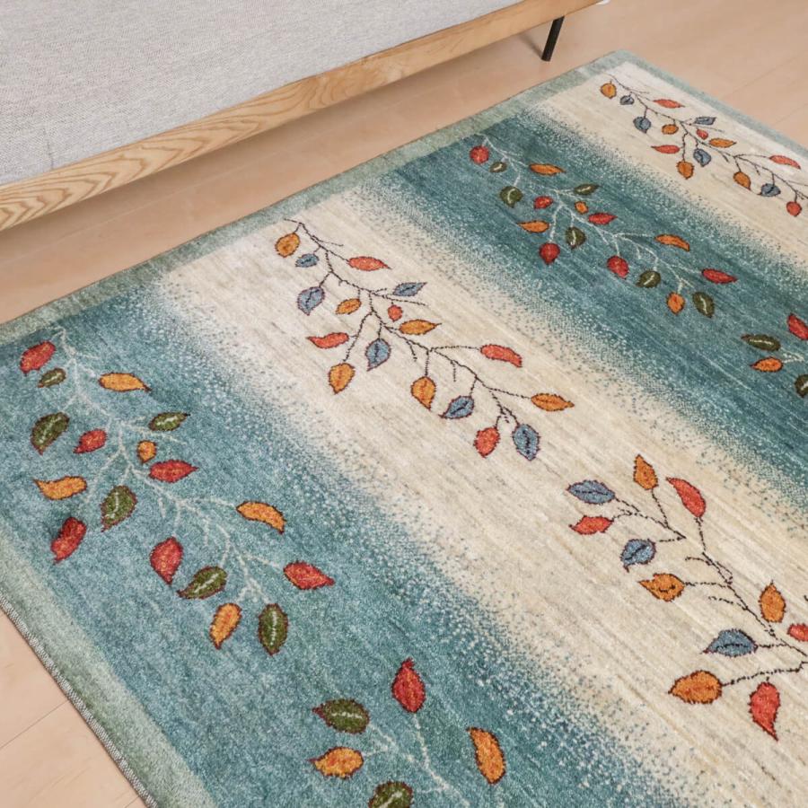 ギャッベ／ルリバフ 203×160cm イラン産 手織り リビング ウール ラグ