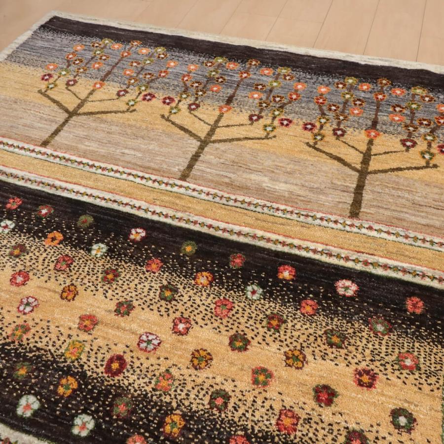 ギャッベ／ルリバフ 204×153cm イラン産 手織り リビング ウール ラグ
