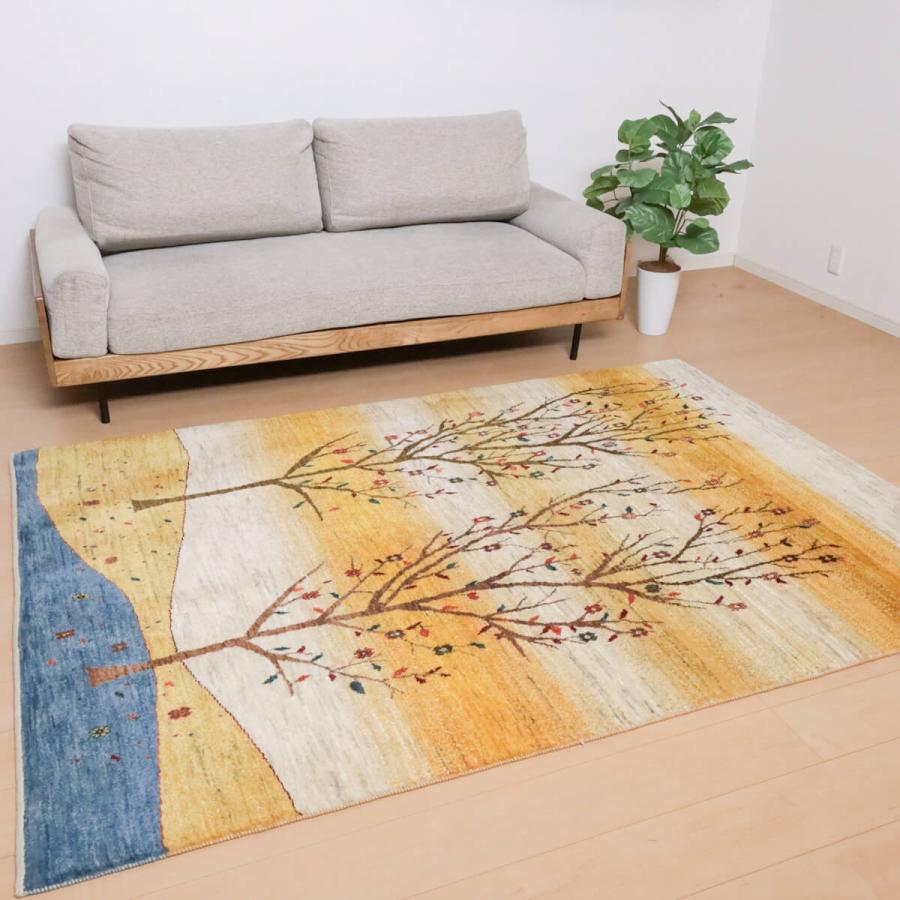 ギャッベ／ルリバフ 223×157cm イラン産 手織り リビング ウール ラグ