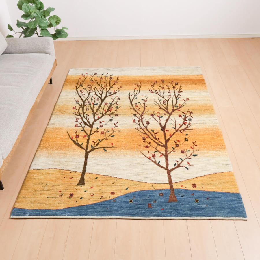 ギャッベ／ルリバフ 223×157cm イラン産 手織り リビング ウール ラグ