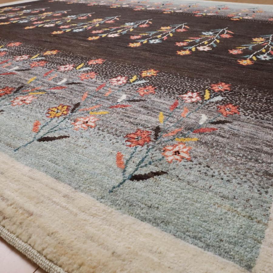 ギャッベ／ルリバフ 205×202cm イラン産 手織り リビング ウール ラグ 