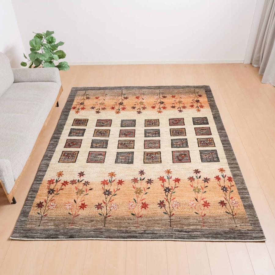 ギャッベ／ルリバフ 249×200cm イラン産 手織り リビング ウール ラグ