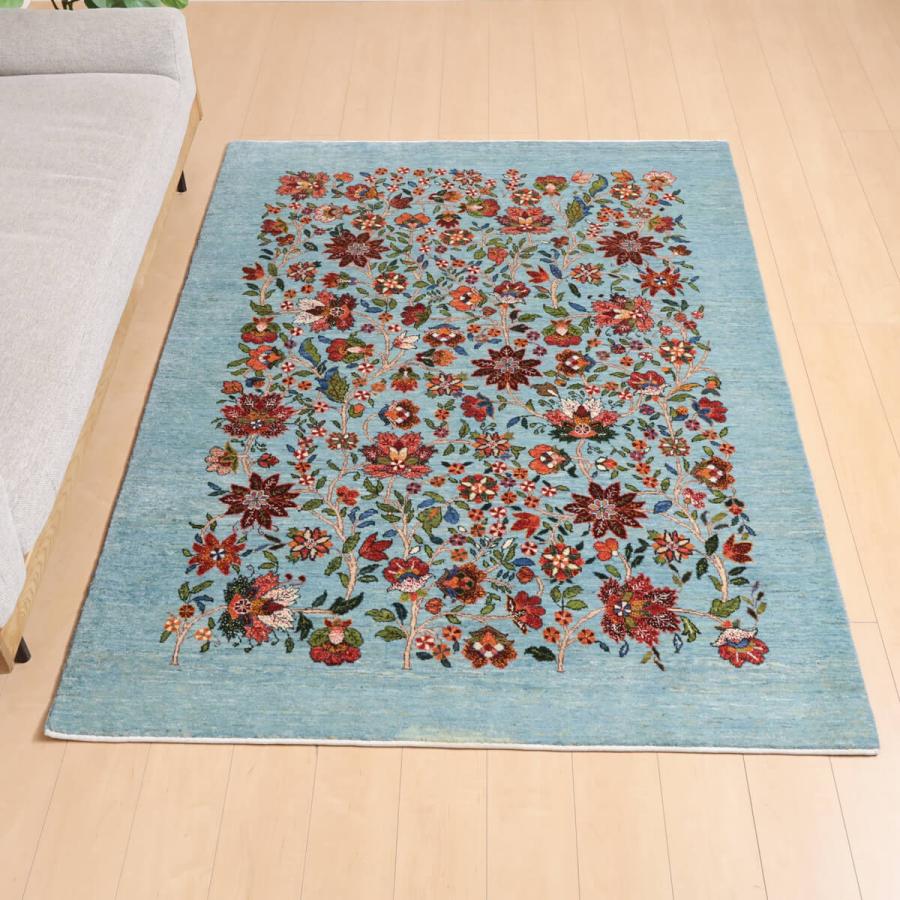 ギャッベ／ルリバフ 205×150cm イラン産 手織り リビング ウール ラグ