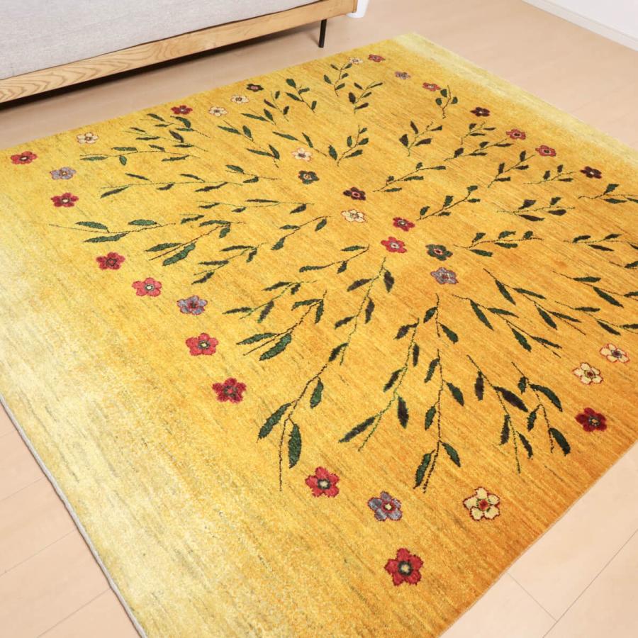 ギャッベ／アマレ 245×202cm イラン産 手織り リビング ウール ラグ
