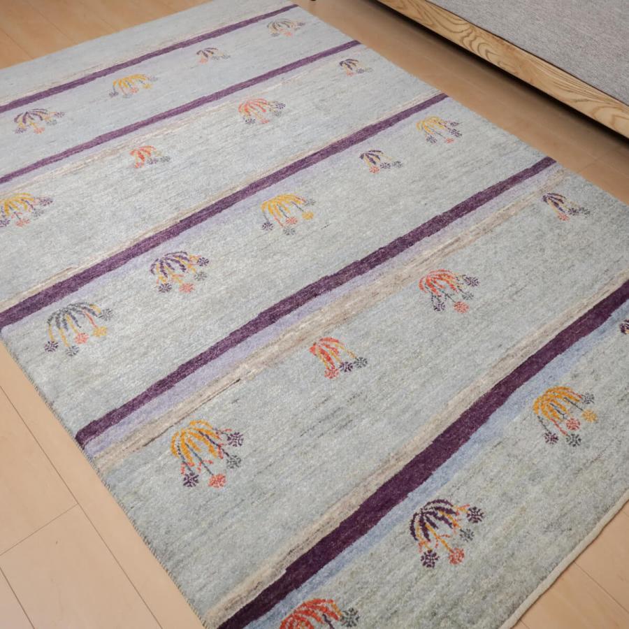ギャッベ／アマレ 204×149cm イラン産 手織り リビング ウール ラグ