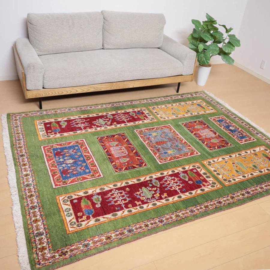 ギャッベ／ルリバフ 230×175cm イラン産 手織り リビング ウール ラグ