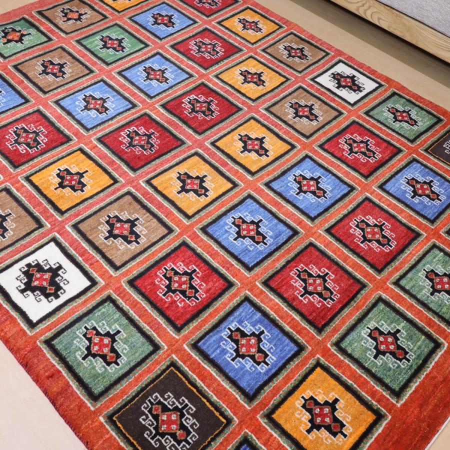 ギャッベ/ルリバフ 209×158cm イラン産 手織り リビング ウール ギャッベ/ルリバフ 209×158cm イラン産 手織り リビング ウール