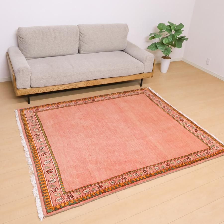 ギャッベ／ルリバフ 184×153cm イラン産 手織り リビング ウール ラグ