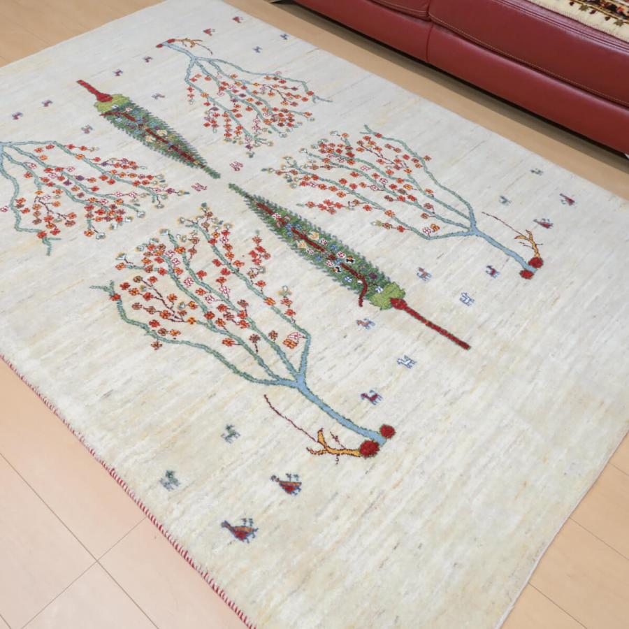 ギャッベ／ルリバフ 200×142cm イラン産 手織り リビング ウール ラグ ラグマット（HL-12432） : オリエンタルムーン ...