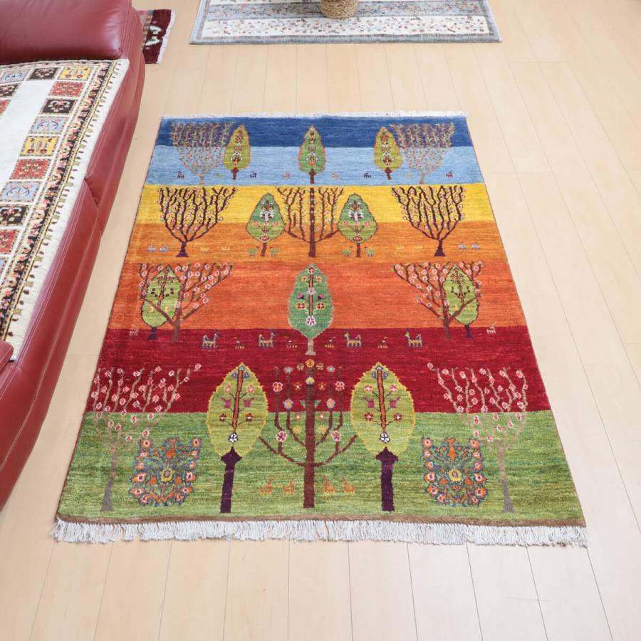 ギャッベ／ルリバフ 193×139cm イラン産 手織り リビング ウール ラグ