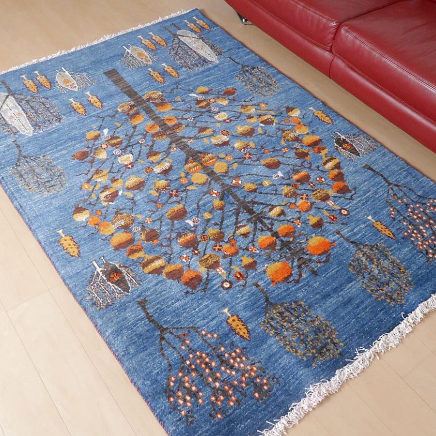 プレミアムギャッベ／ホシナマイ（ルリバフ） 207×148cm イラン産 手織り ウール ラグ リビング ダイニング 大判 （HL-71170）_1