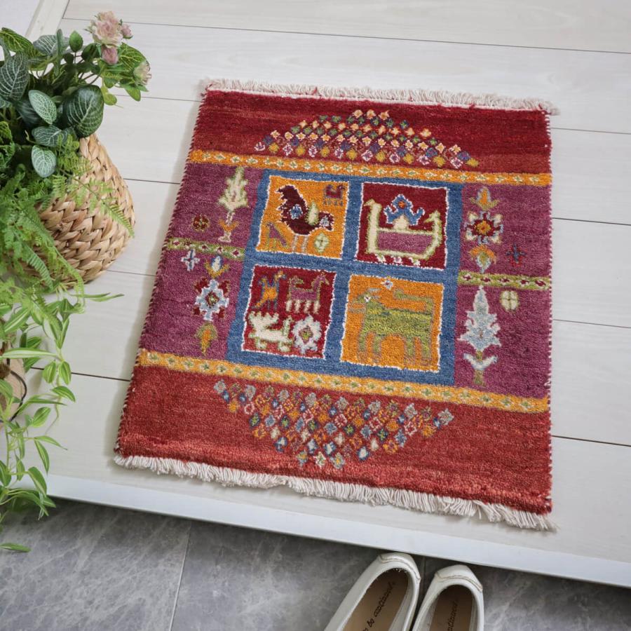 新品　イラン　ギャッベ　ウール　ペルシャ絨毯　ルリバフ ギャッベ／ルリバフ 87×58cm イラン産 手織り リビング ウール ラグ