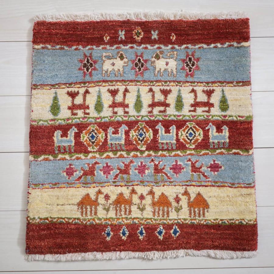 新品　イラン　ギャッベ　ウール　ペルシャ絨毯　ルリバフ ギャッベ／ルリバフ 61×59cm イラン産 手織り リビング ウール ラグ