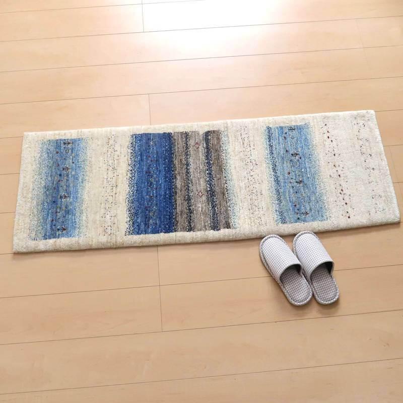 プレミアムギャッベ／ホシナマイ（ルリバフ） 138×47cm イラン産 手織り 細長ランナーサイズ ウール ラグ 天然素材 ラグマット (HR10925） HR10925オリエンタル