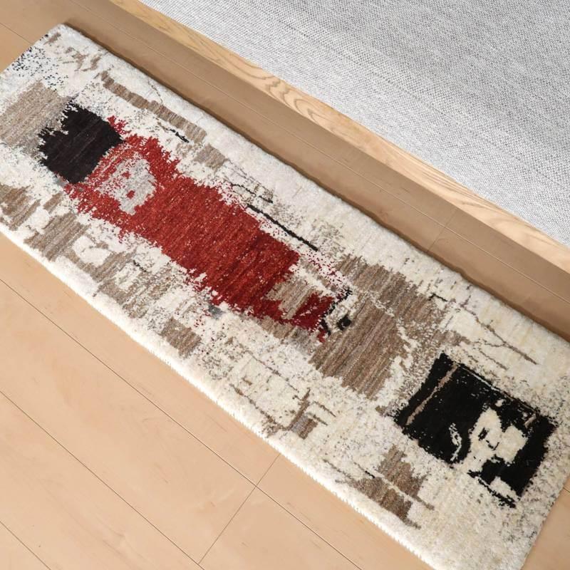 プレミアムギャッベ／ホシナマイ（ルリバフ） 142×47cm イラン産 手織り 細長ランナーサイズ ウール ラグ 天然素材 ラグマット (HR10928） HR10928オリエンタル