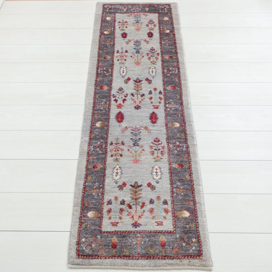 ギャッベ／ルリバフ 161×54cm イラン産 手織り リビング ウール ラグ
