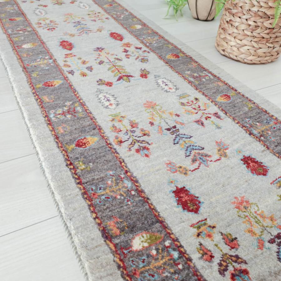 ギャッベ／ルリバフ 161×54cm イラン産 手織り リビング ウール ラグ