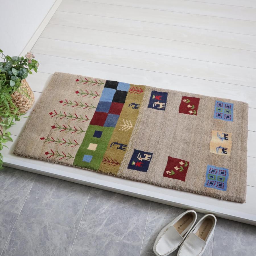 ギャッベ／ギャッベ 115×57cm イラン産 手織り リビング ウール ラグ
