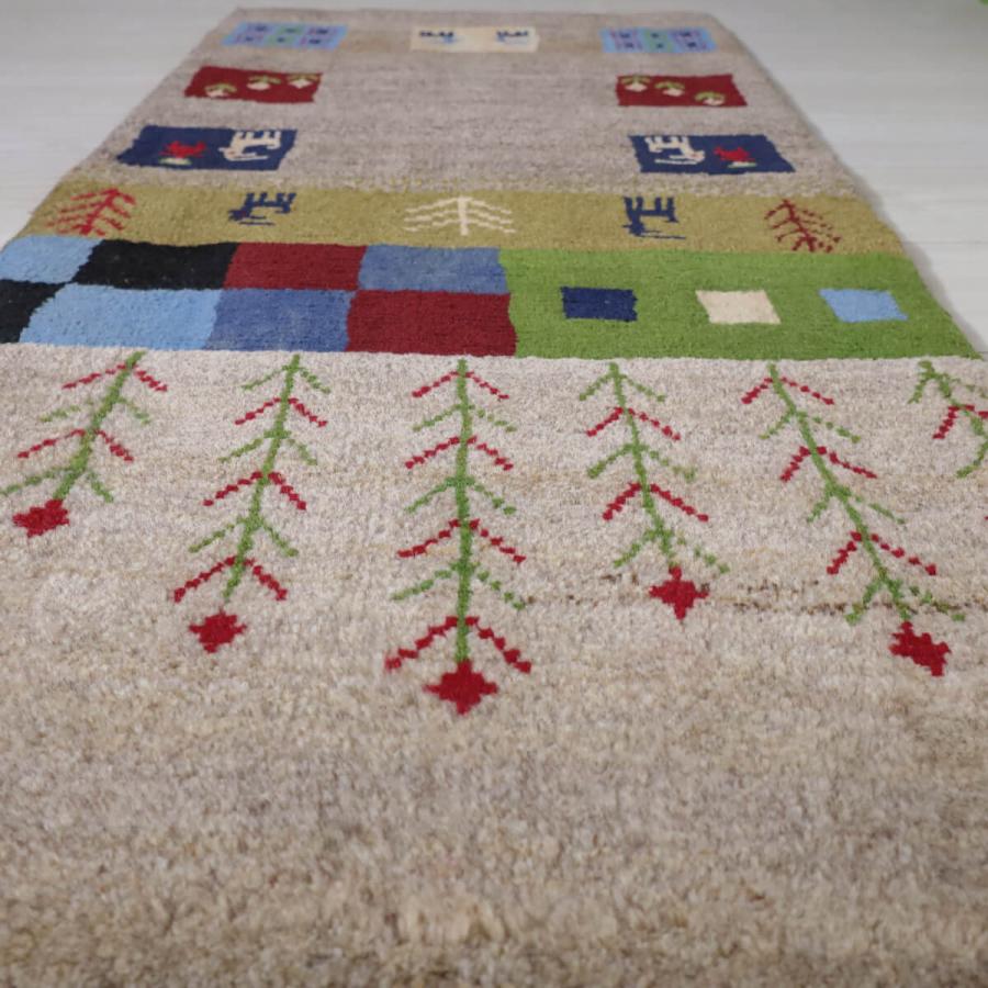 ギャッベ／ギャッベ 115×57cm イラン産 手織り リビング ウール ラグ