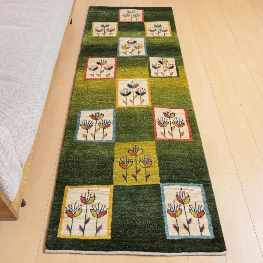 ギャッベ／ルリバフ 212×74cm イラン産 手織り リビング ウール ラグ