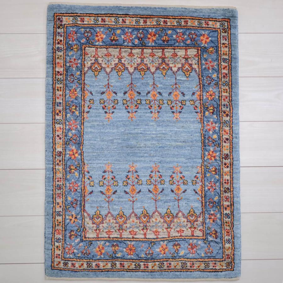 新品　イラン　ギャッベ　ウール　ペルシャ絨毯　ルリバフ ギャッベ／ルリバフ 91×64cm イラン産 手織り リビング ウール ラグ