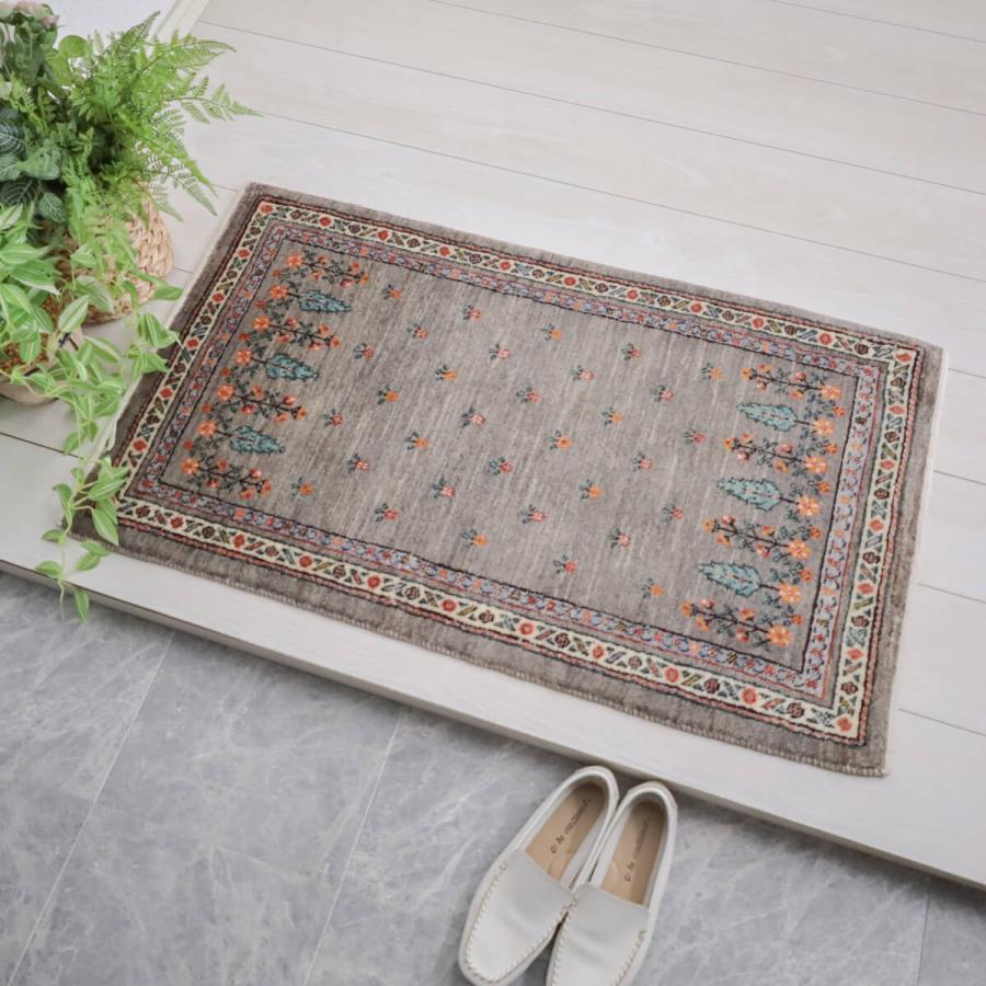 新品　イラン　ギャッベ　ウール　ペルシャ絨毯　ルリバフ ギャッベ／ルリバフ 87×58cm イラン産 手織り リビング ウール ラグ