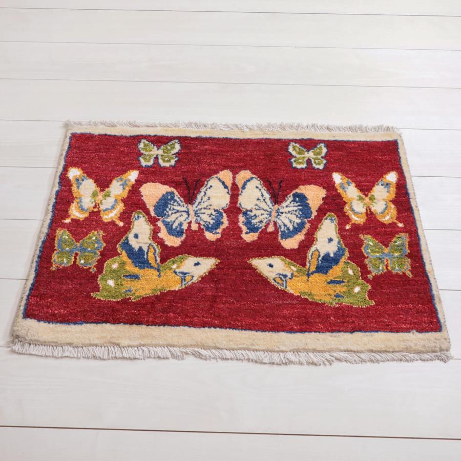 ギャッベ／ルリバフ 57×91cm イラン産 手織り リビング ウール ラグ