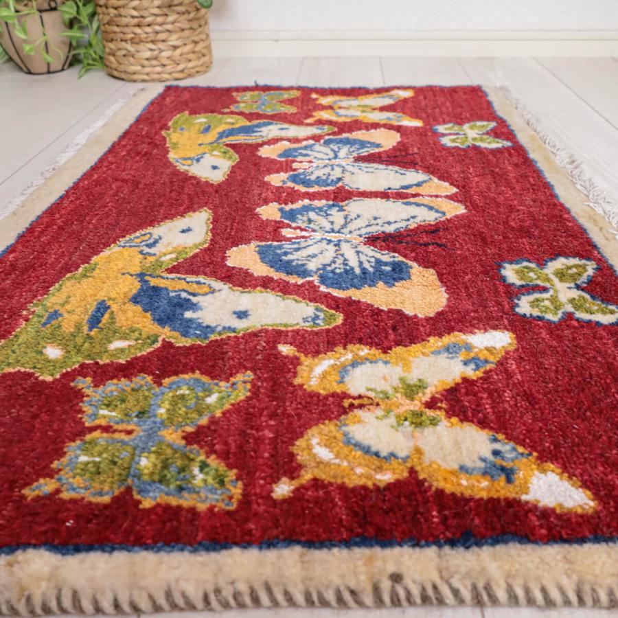 月曜までタイムセール　イラン産　ギャベ　手織り　ウール ギャッベ／ルリバフ 57×91cm イラン産 手織り リビング ウール ラグ