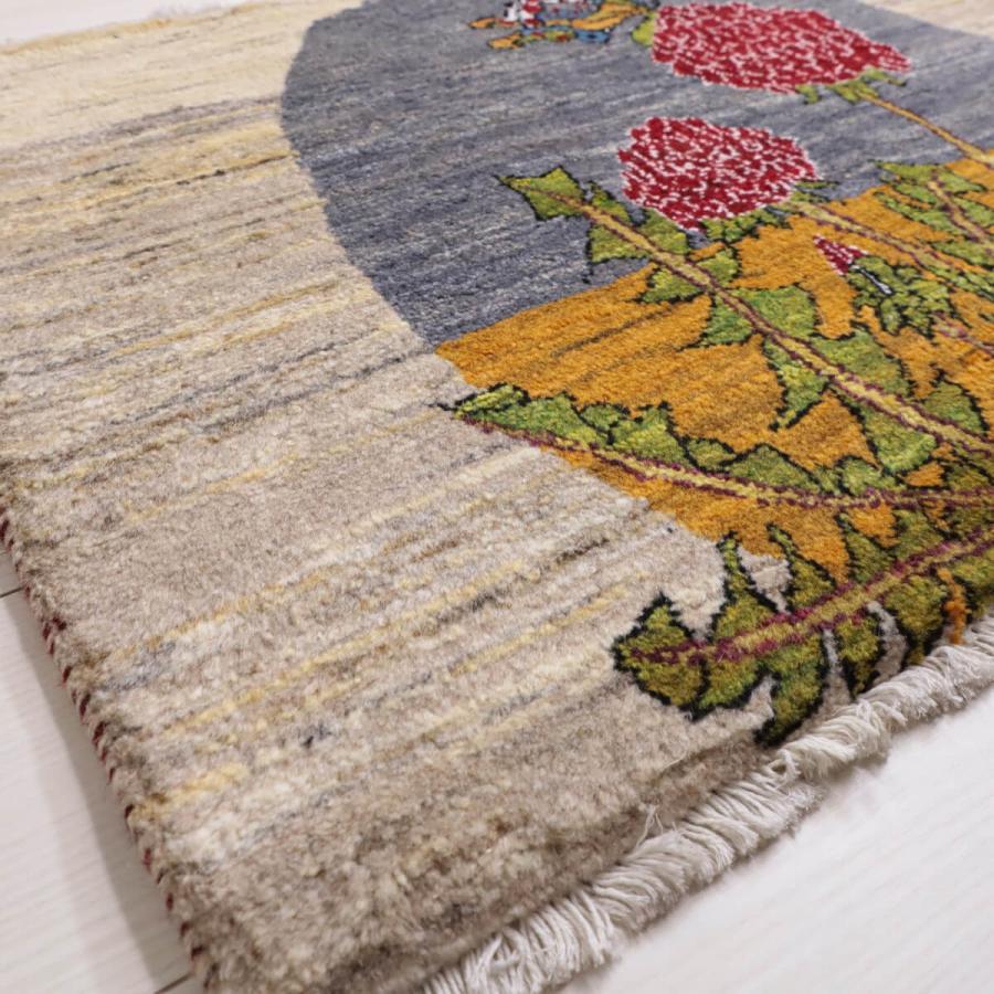 ギャッベ／ルリバフ 62×87cm イラン産 手織り リビング ウール ラグ