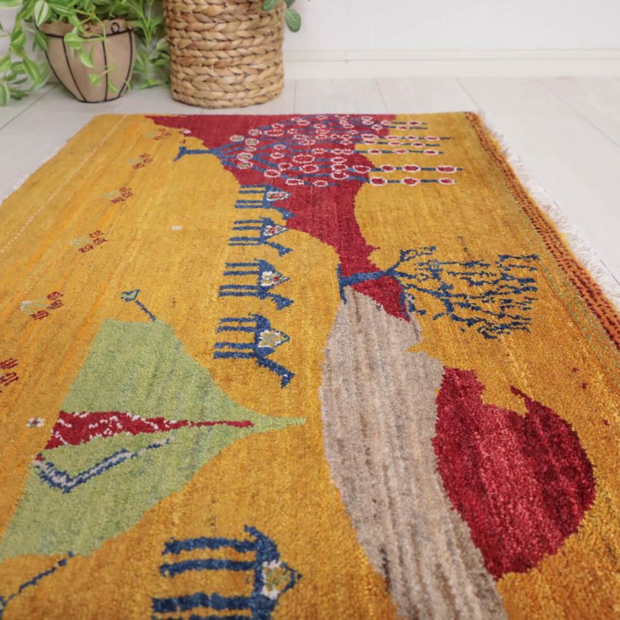 高級 ペルシャ 手織り ラグ ギャッベ／ルリバフ 62×85cm イラン産 手織り リビング ウール ラグ