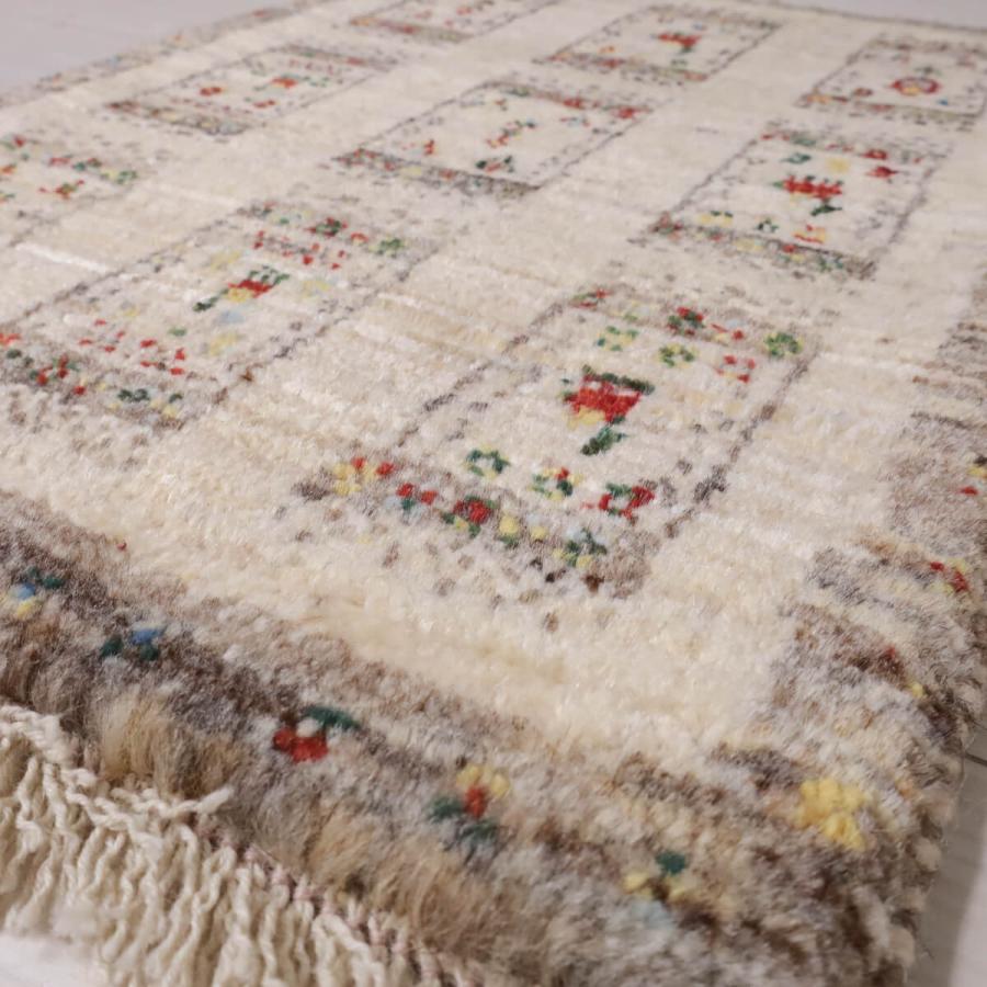 ギャッベ／ルリバフ 63×47cm イラン産 手織り リビング ウール ラグ