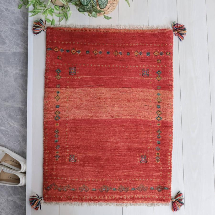 ギャッベ／カシュクリ 86×65cm イラン産 手織り リビング ウール ラグ