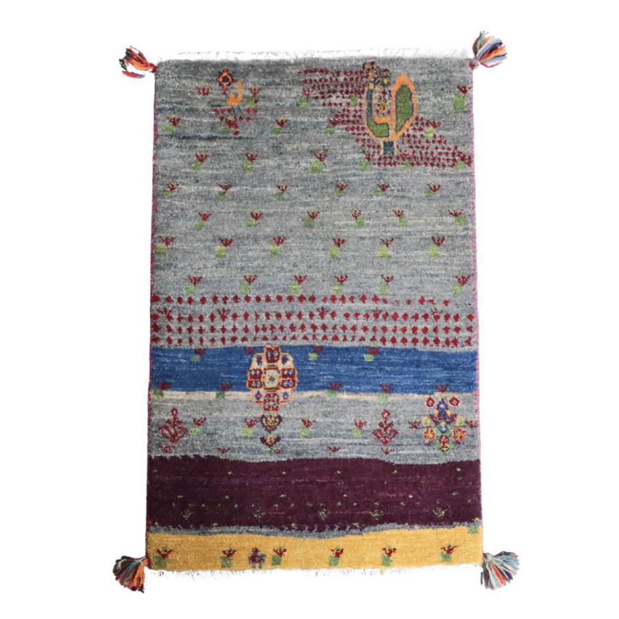 ギャッベ／ルリバフ 95×58cm イラン産 手織り リビング ウール ラグ